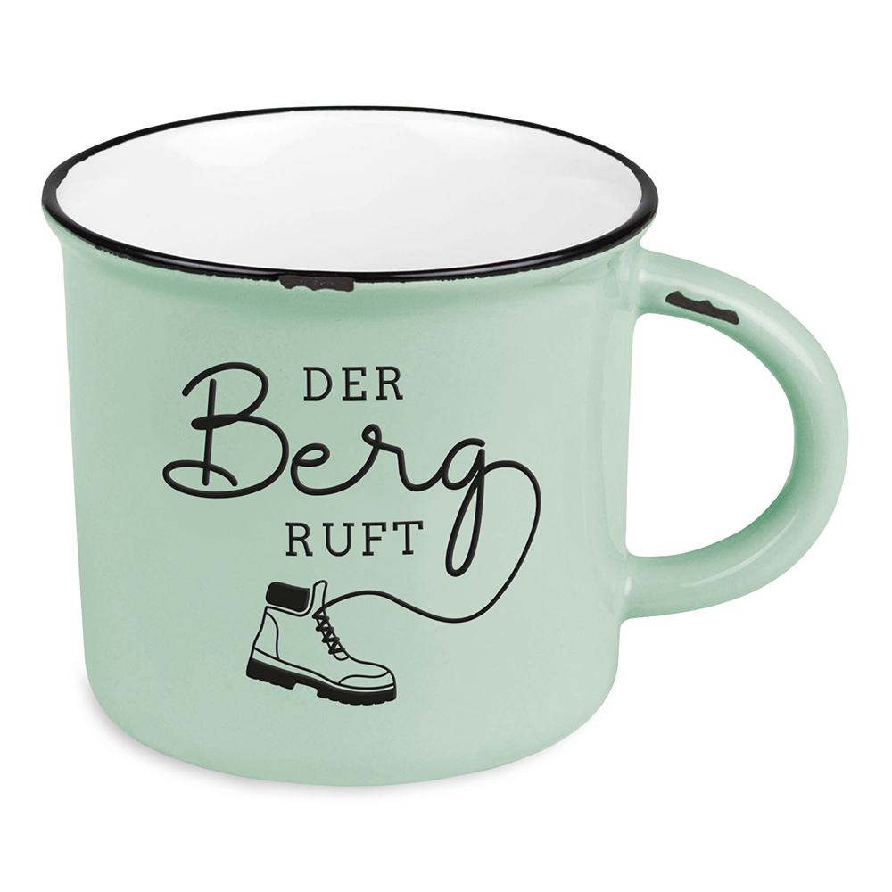 Vintage Keramik-Kaffeetasse „Bergglück“ – Mit Tiefgeprägtem Spruch, 400 Ml, Spülmaschinengeeignet, In Geschenkbox